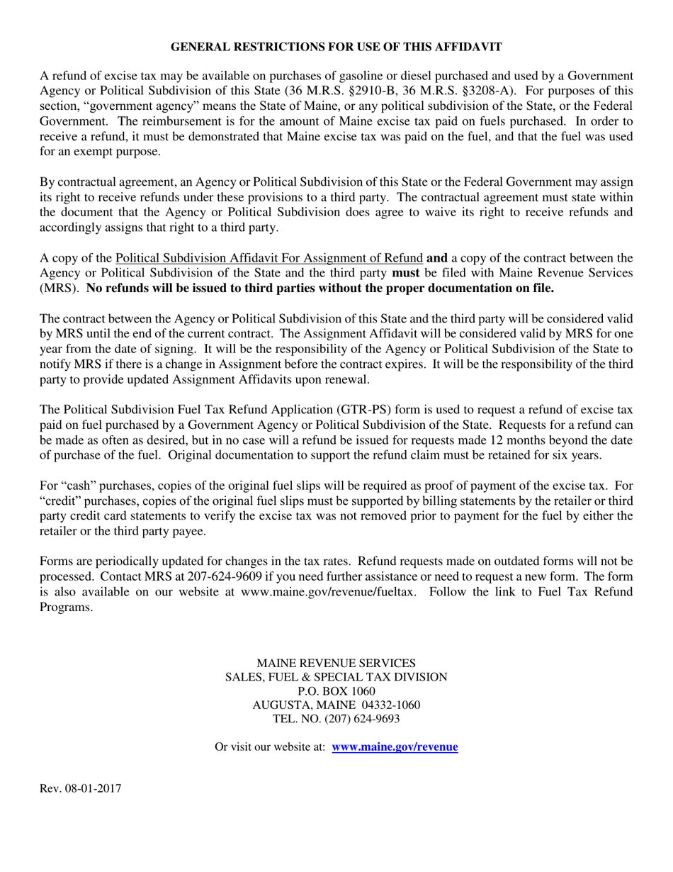 Political Subdivision Affidavit for Assignment of Refund - Maine, Page 2