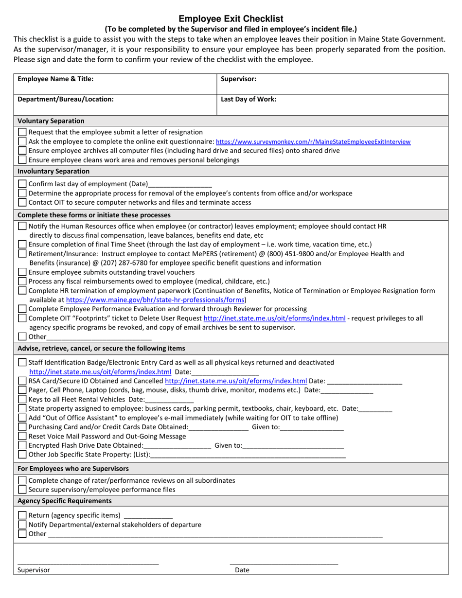 Employee Exit Checklist - Maine, Page 1