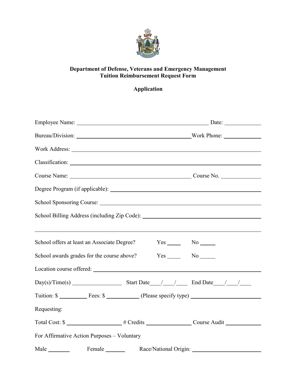 Tuition Reimbursement Request Form - Maine, Page 1