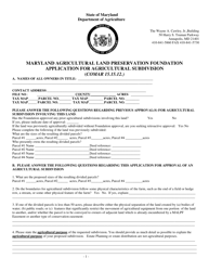 Application for Agricultural Subdivision - Maryland