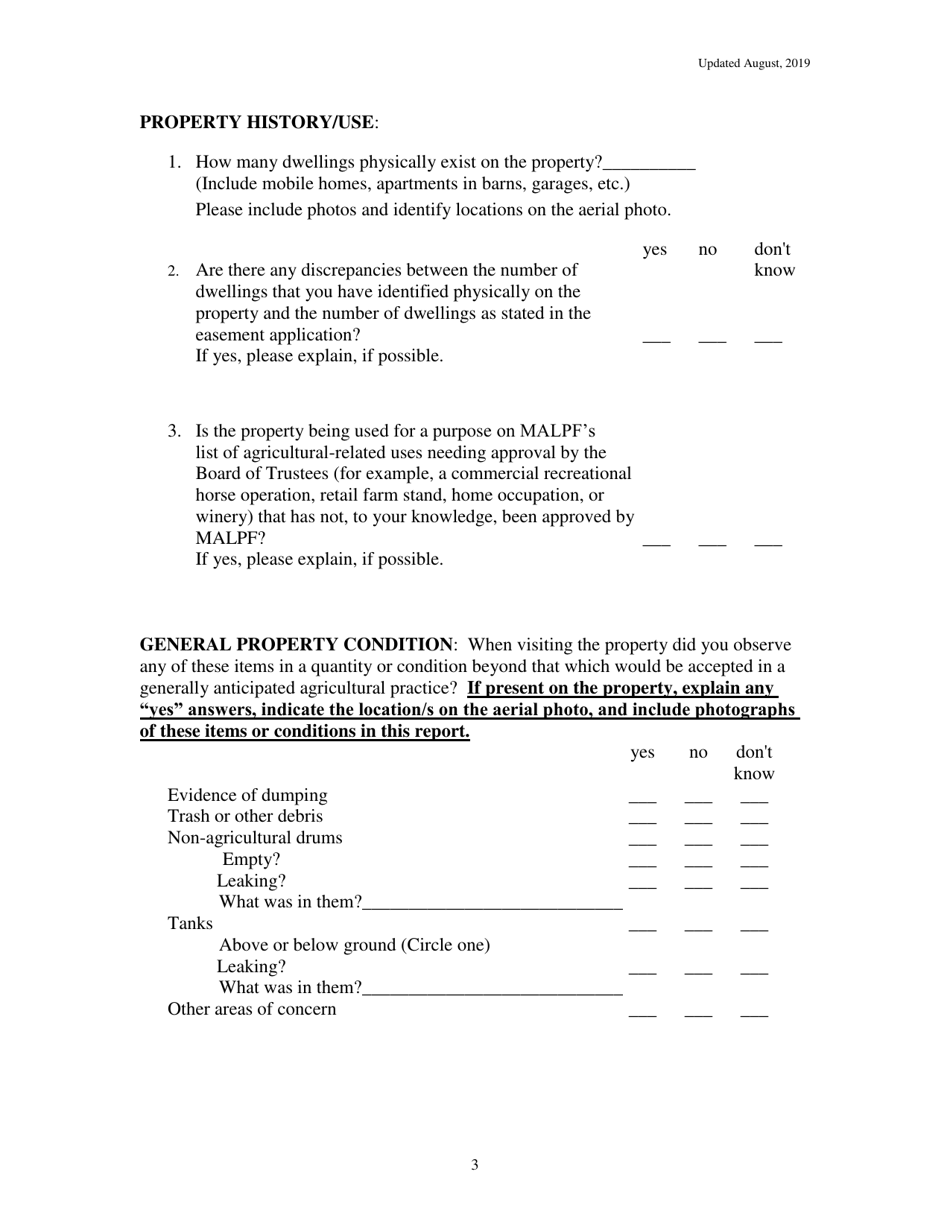 Maryland Agricultural Land Preservation Foundation Form for Baseline Documentation - Maryland, Page 3