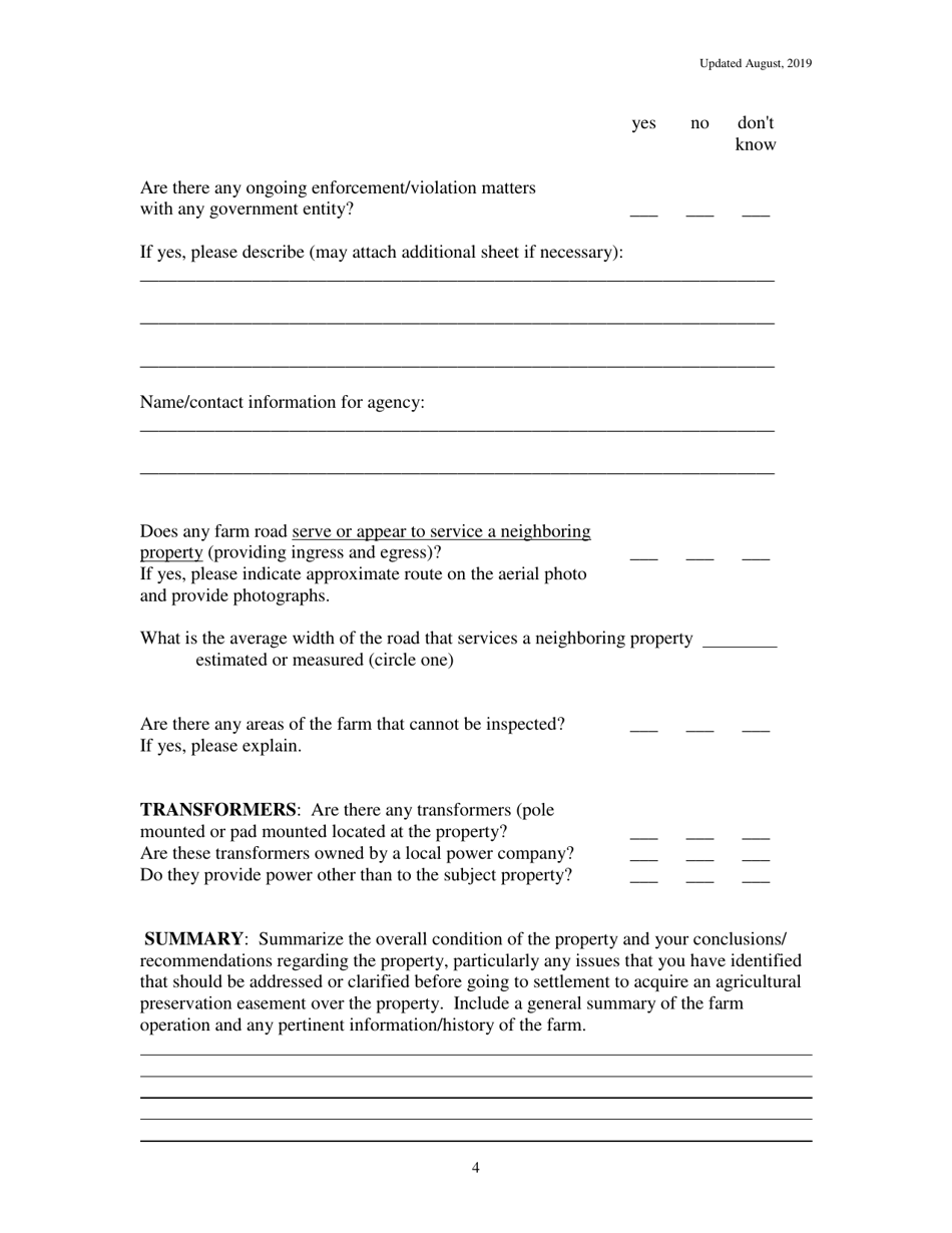 Maryland Agricultural Land Preservation Foundation Form for Baseline Documentation - Maryland, Page 4