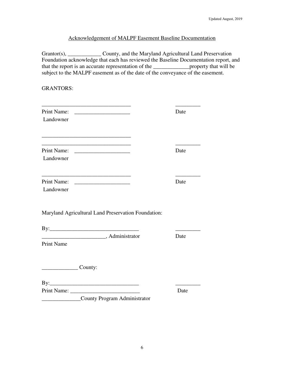 Maryland Agricultural Land Preservation Foundation Form for Baseline Documentation - Maryland, Page 6