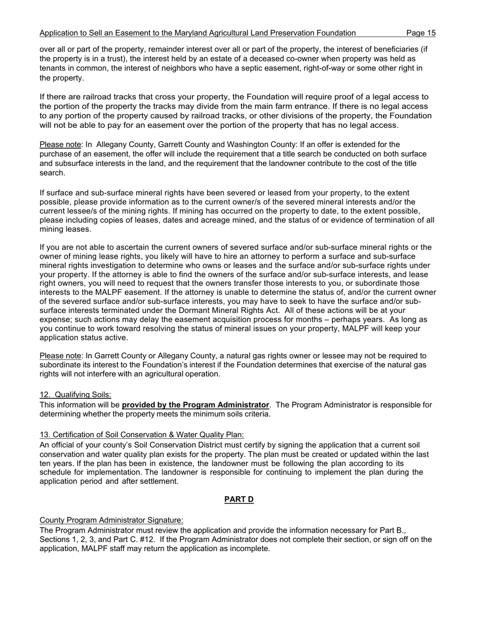 Application to Sell an Easement - Maryland, Page 15