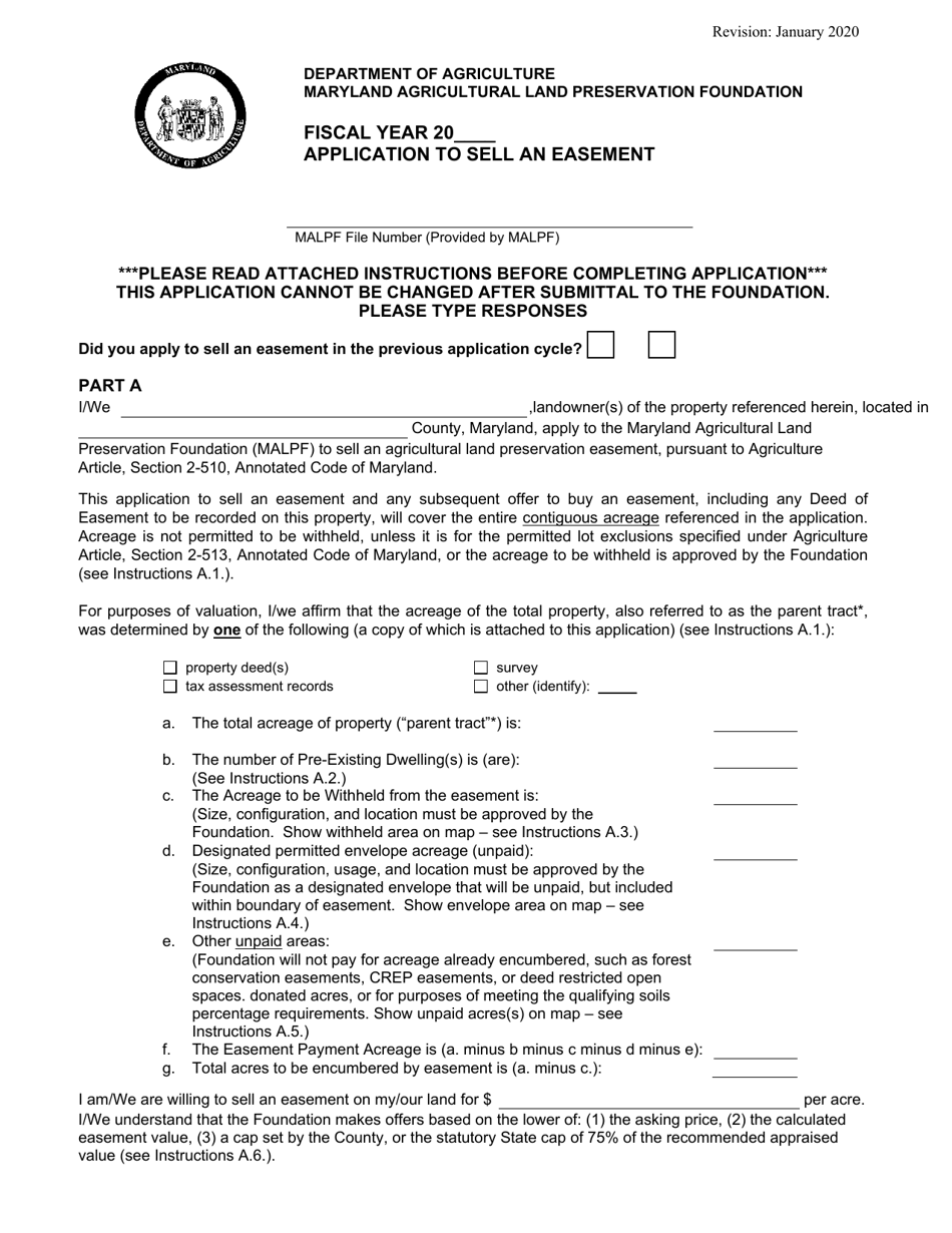 Application to Sell an Easement - Maryland, Page 1