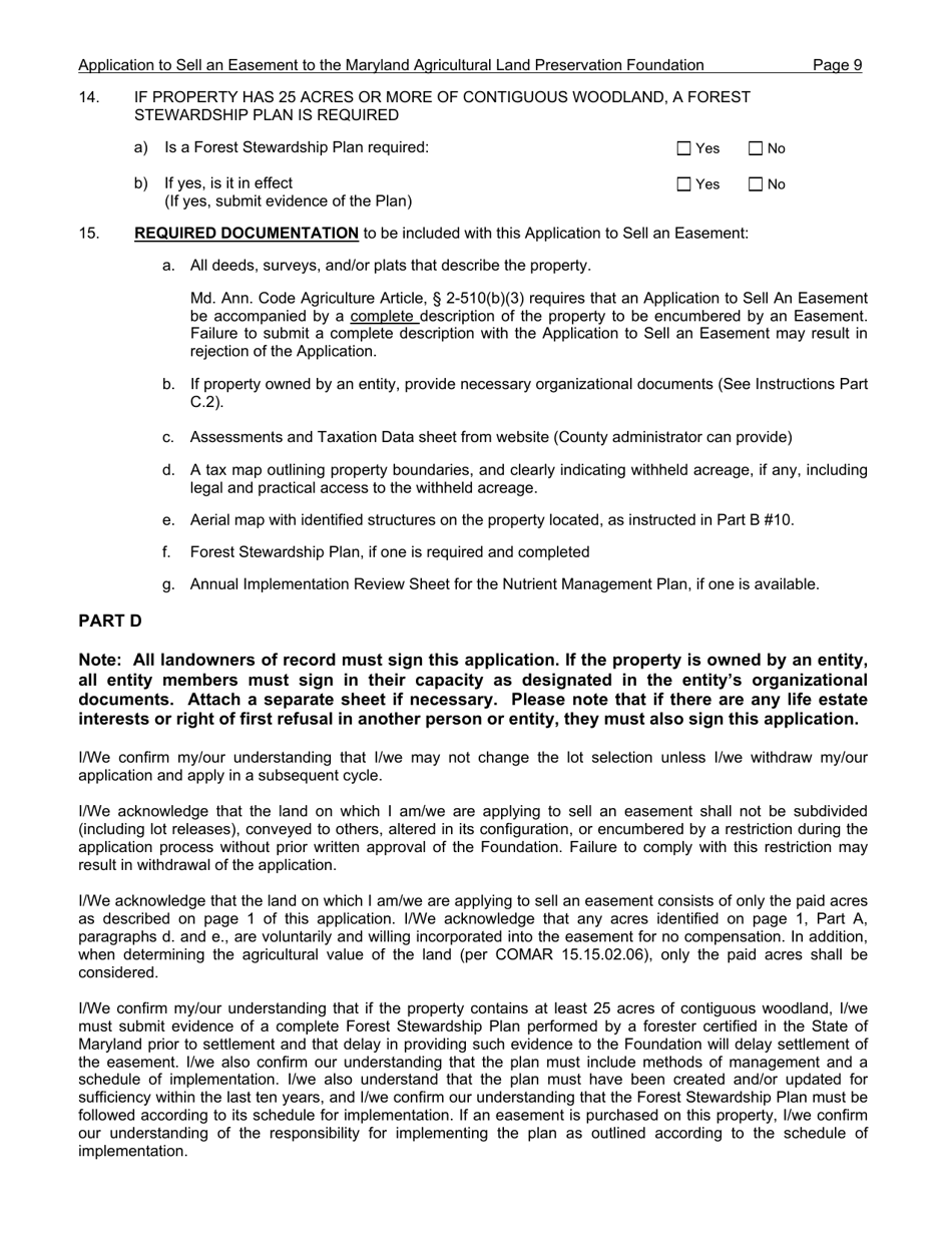 Application to Sell an Easement - Maryland, Page 9