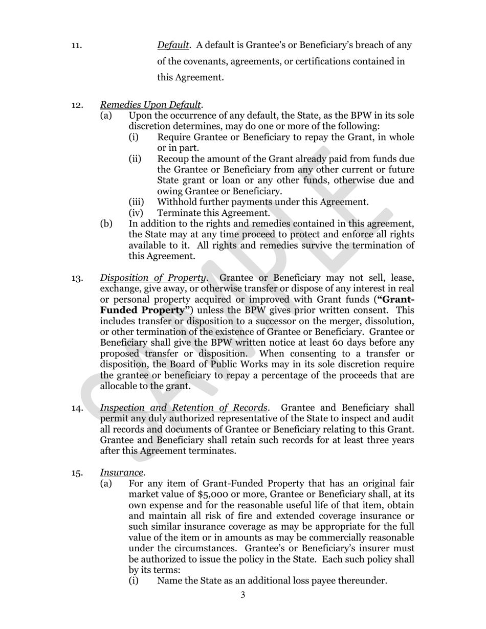 Capital Project Grant Agreement Beneficiary - Maryland, Page 3