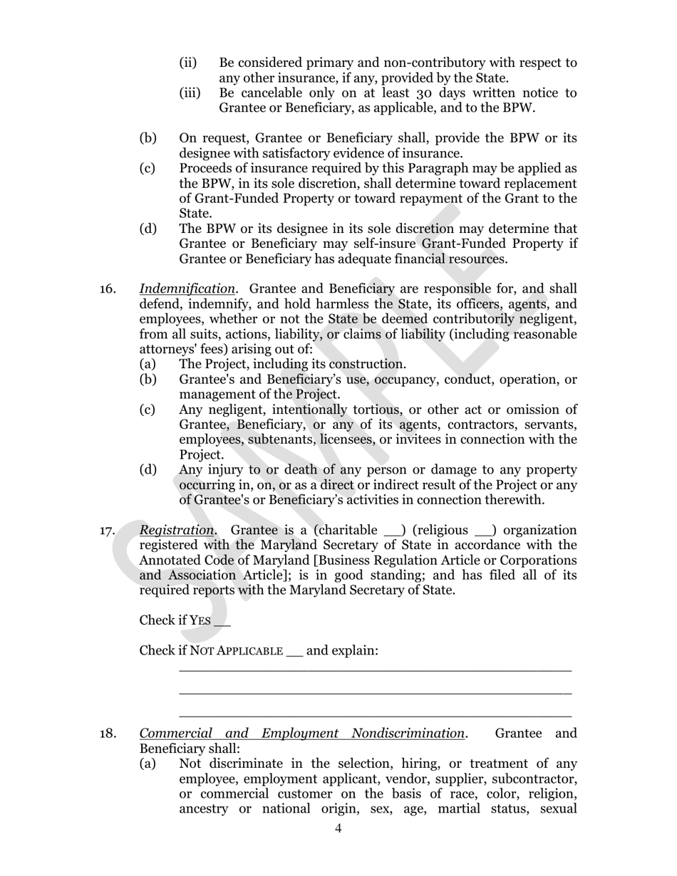Capital Project Grant Agreement Beneficiary - Maryland, Page 4