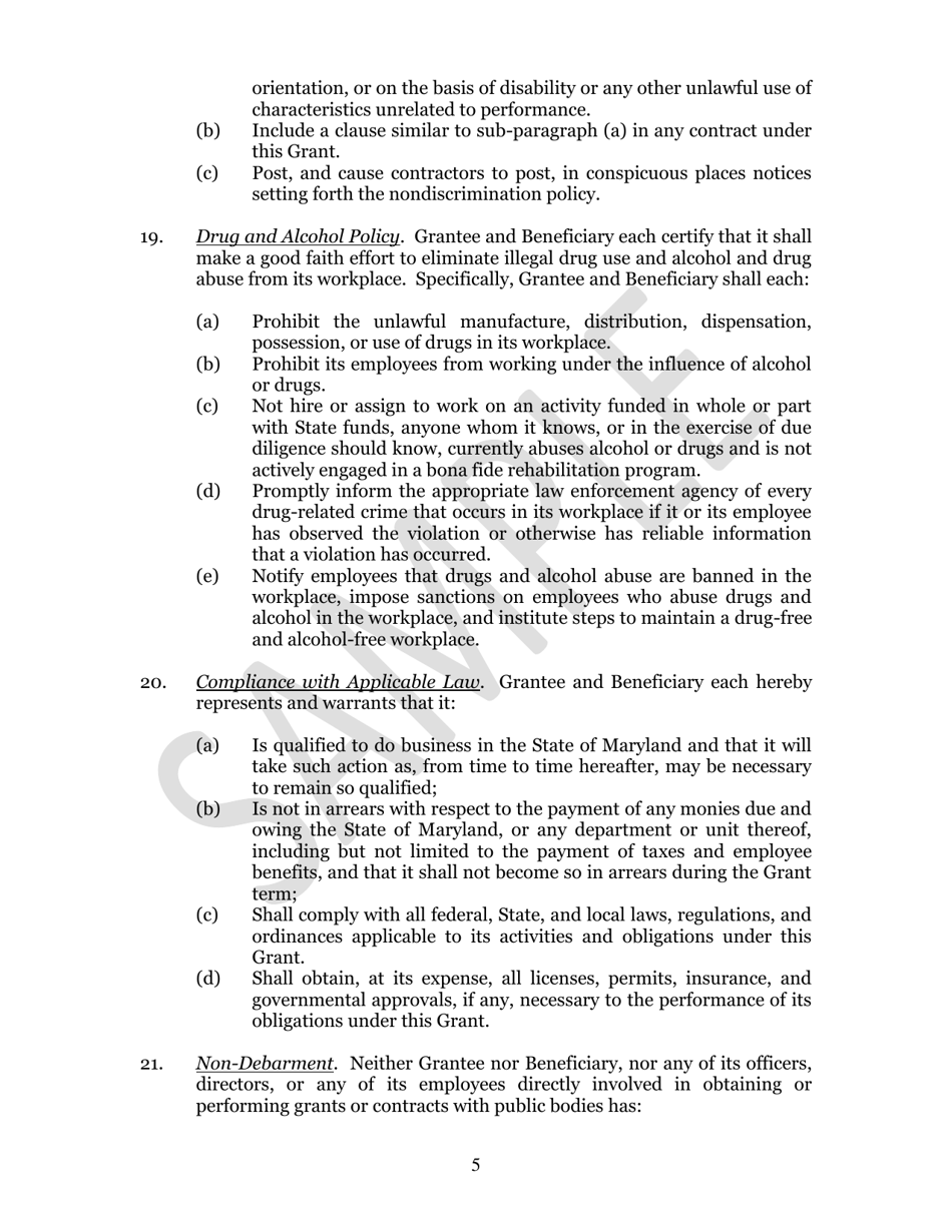 Capital Project Grant Agreement Beneficiary - Maryland, Page 5