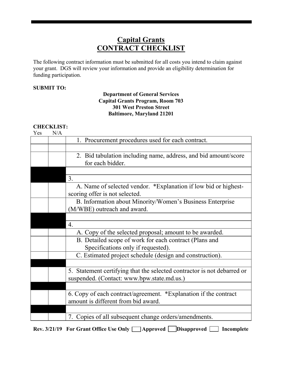 Capital Grants Contract Checklist - Maryland, Page 1