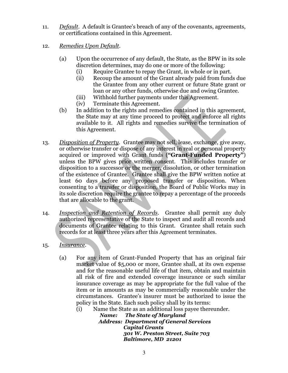 Capital Projects Grant Agreement - Maryland, Page 3