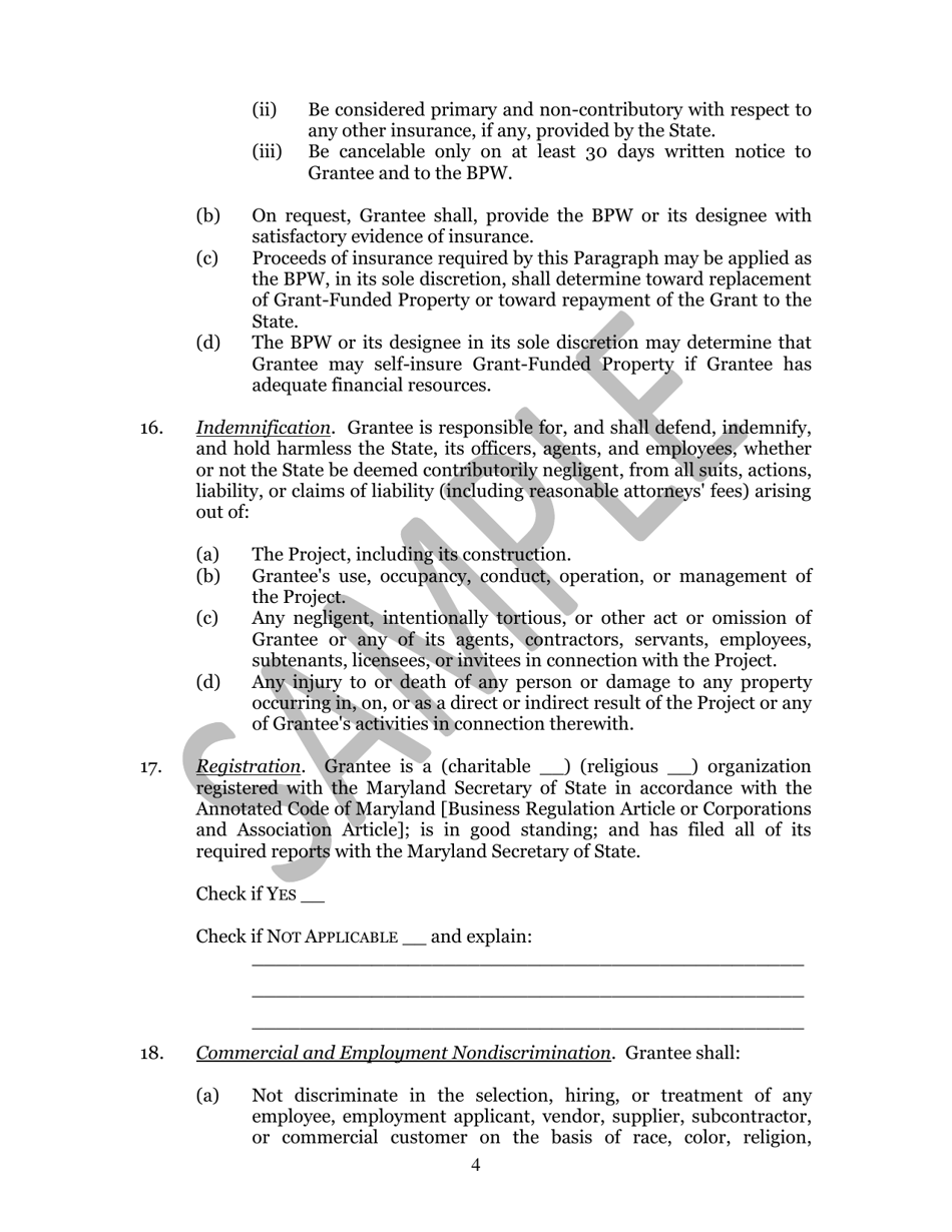Capital Projects Grant Agreement - Maryland, Page 4