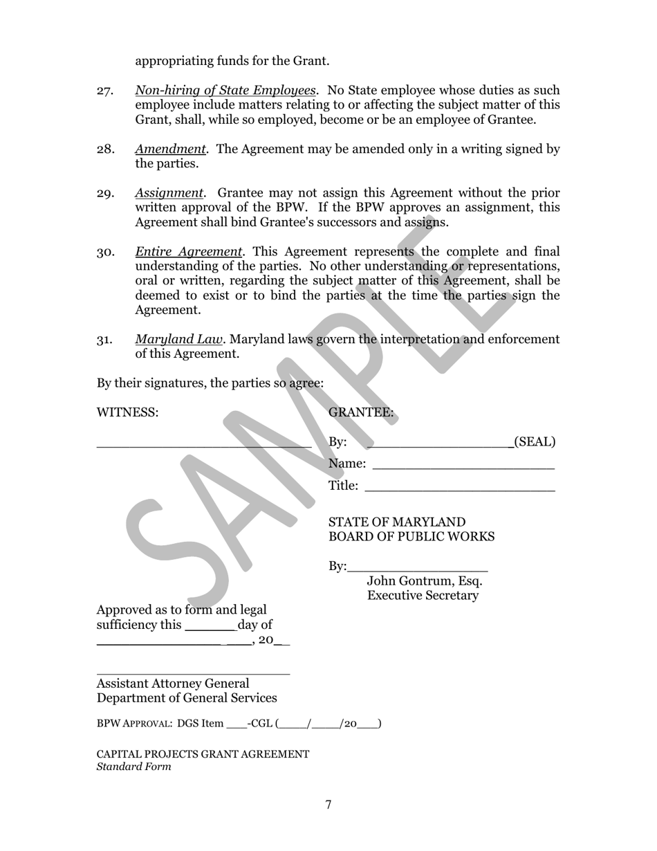Capital Projects Grant Agreement - Maryland, Page 7