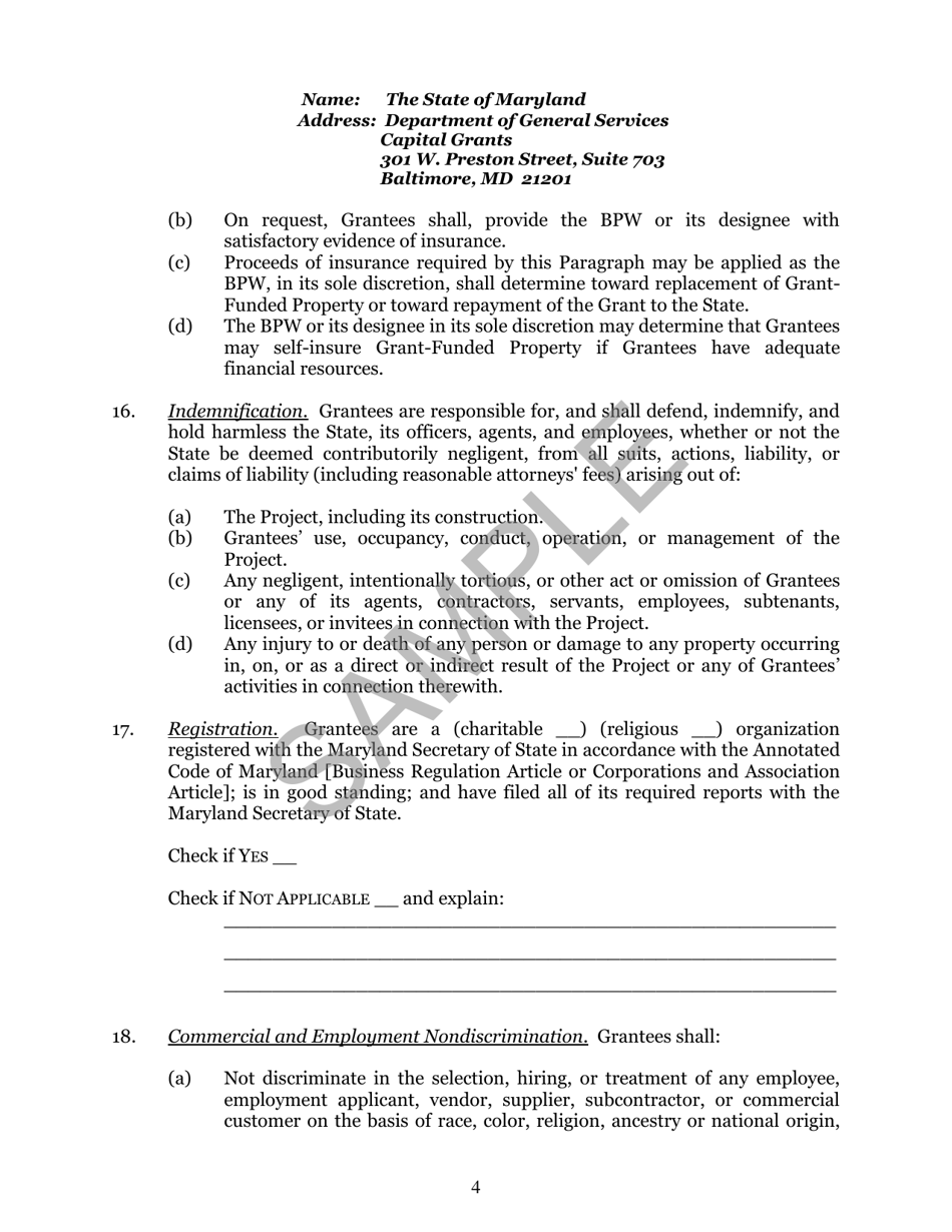 Capital Project Grant Agreement Two Grantees - Maryland, Page 4