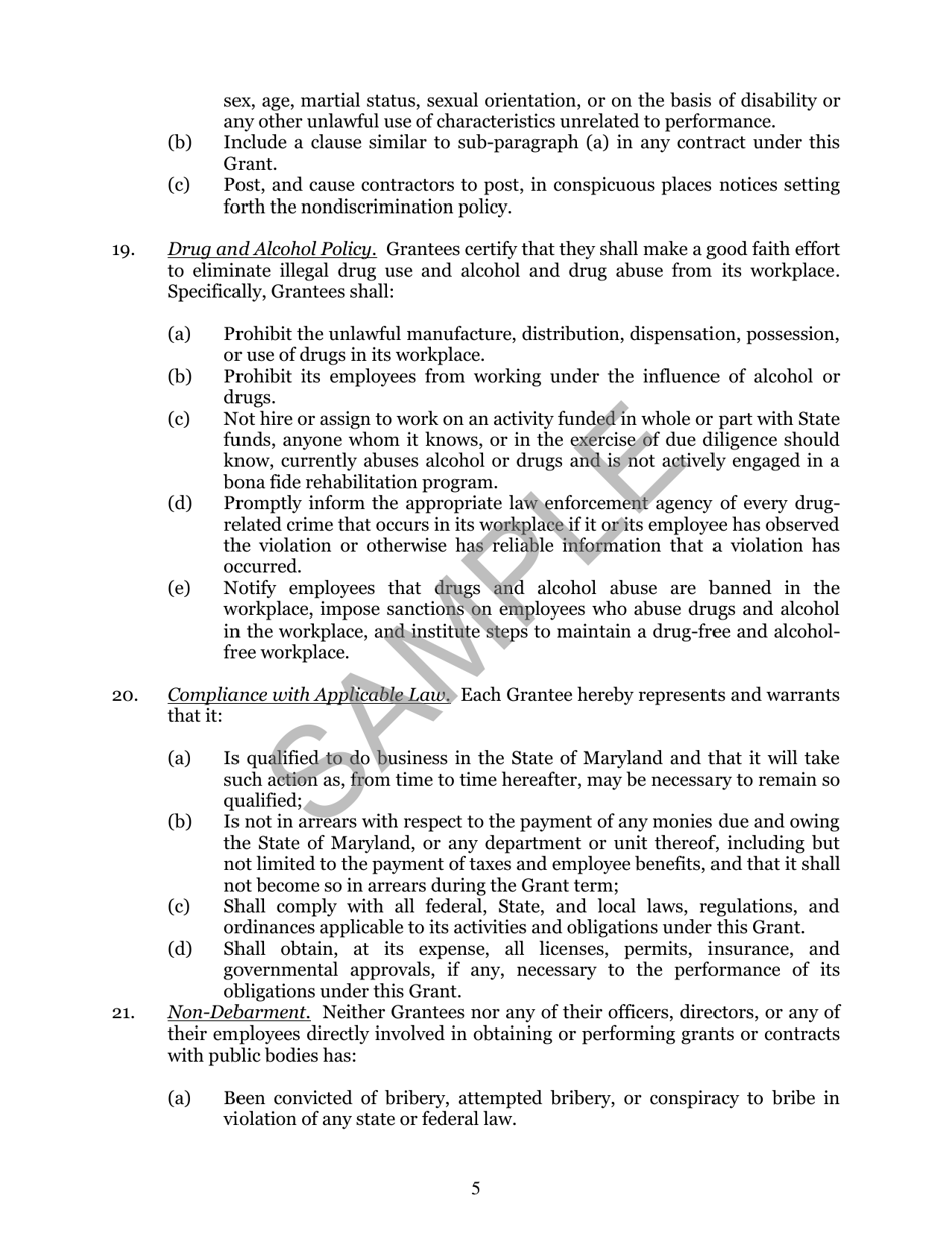 Capital Project Grant Agreement Two Grantees - Maryland, Page 5