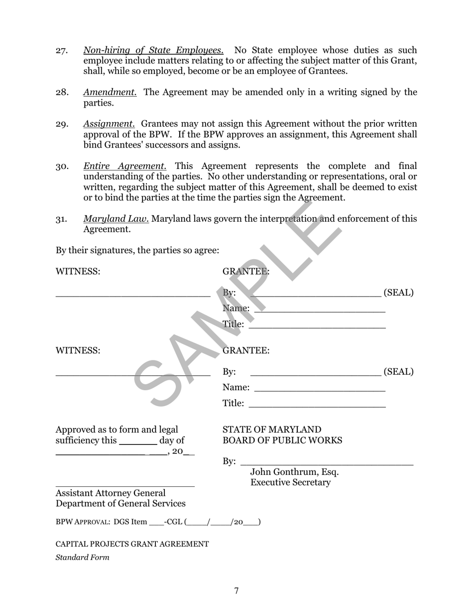 Capital Project Grant Agreement Two Grantees - Maryland, Page 7