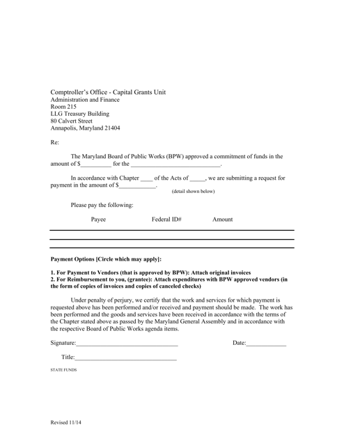 Payment Request - Maryland Download Pdf