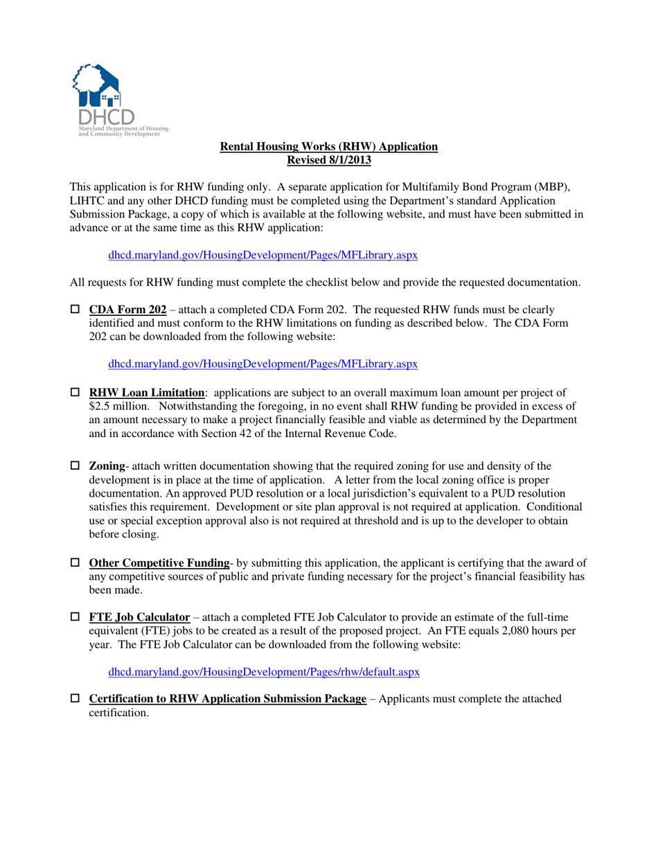 Rental Housing Works Application - Maryland, Page 1