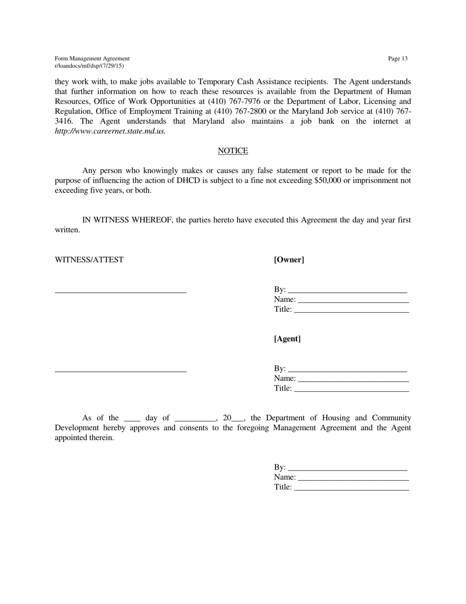 Management Agreement - Maryland, Page 13