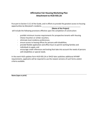 &quot;Affirmative Fair Housing Marketing Plan Attachment to Hud-935.2a&quot; - Maryland