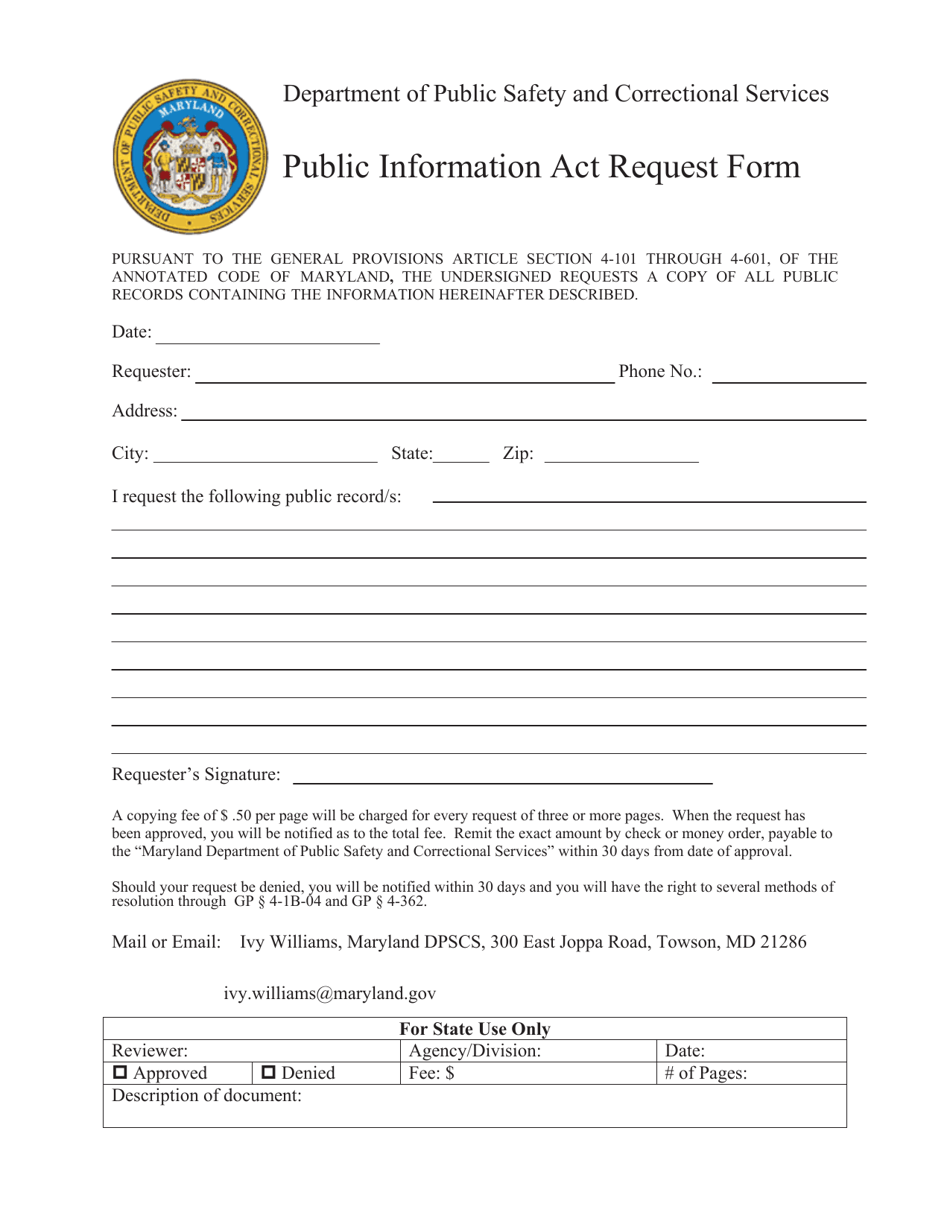 Public Information Act Request Form - Maryland, Page 1