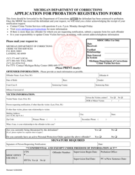 &quot;Application for Probation Registration Form&quot; - Michigan