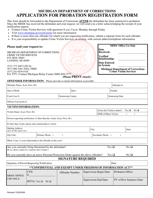 Application for Probation Registration Form - Michigan
