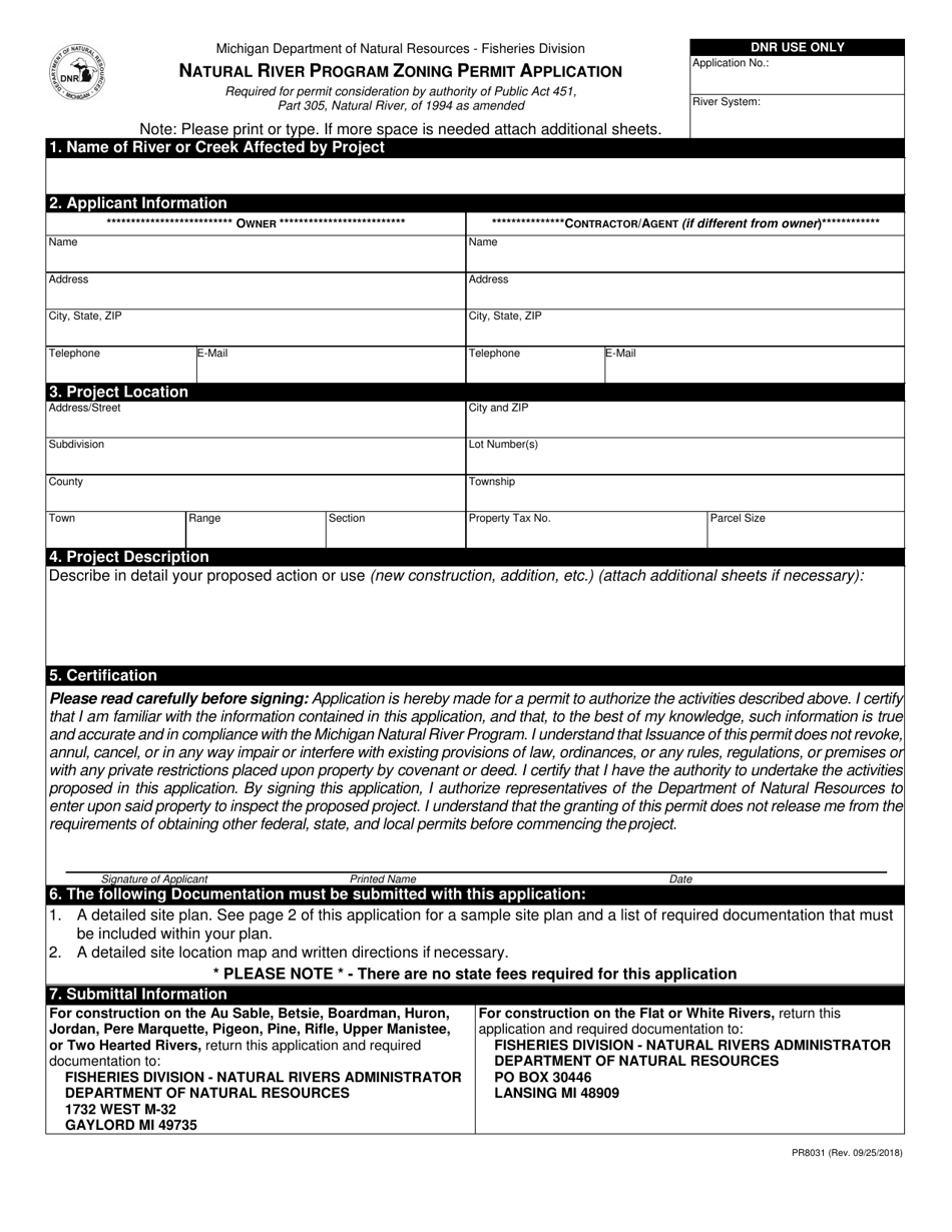 Form PR8031 Download Fillable PDF or Fill Online Natural River Program ...