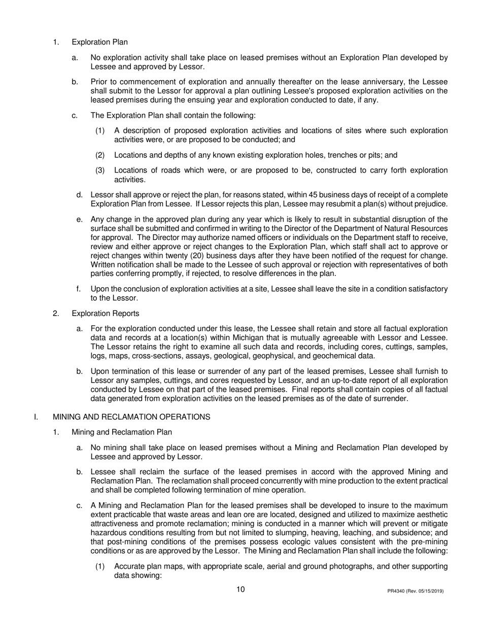 Form PR4340 Metallic Minerals Lease - Michigan, Page 10