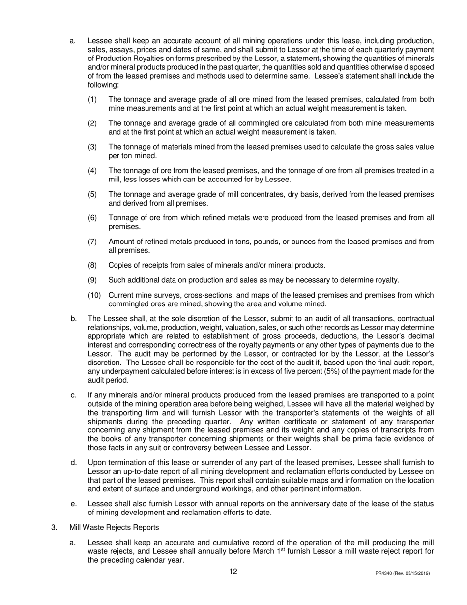 Form PR4340 Metallic Minerals Lease - Michigan, Page 12