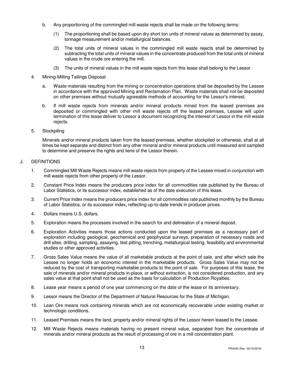 Form PR4340 Metallic Minerals Lease - Michigan, Page 13