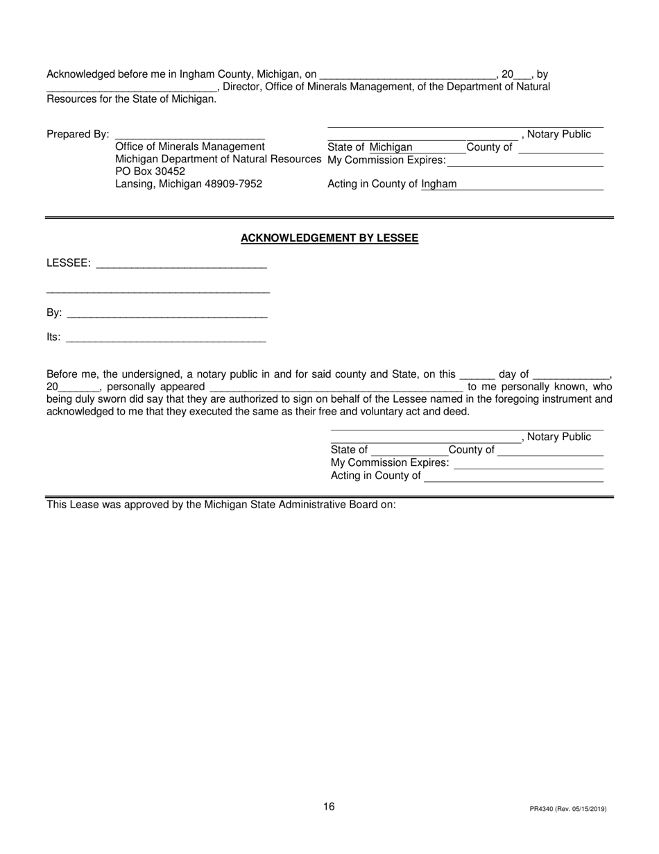 Form PR4340 Metallic Minerals Lease - Michigan, Page 16