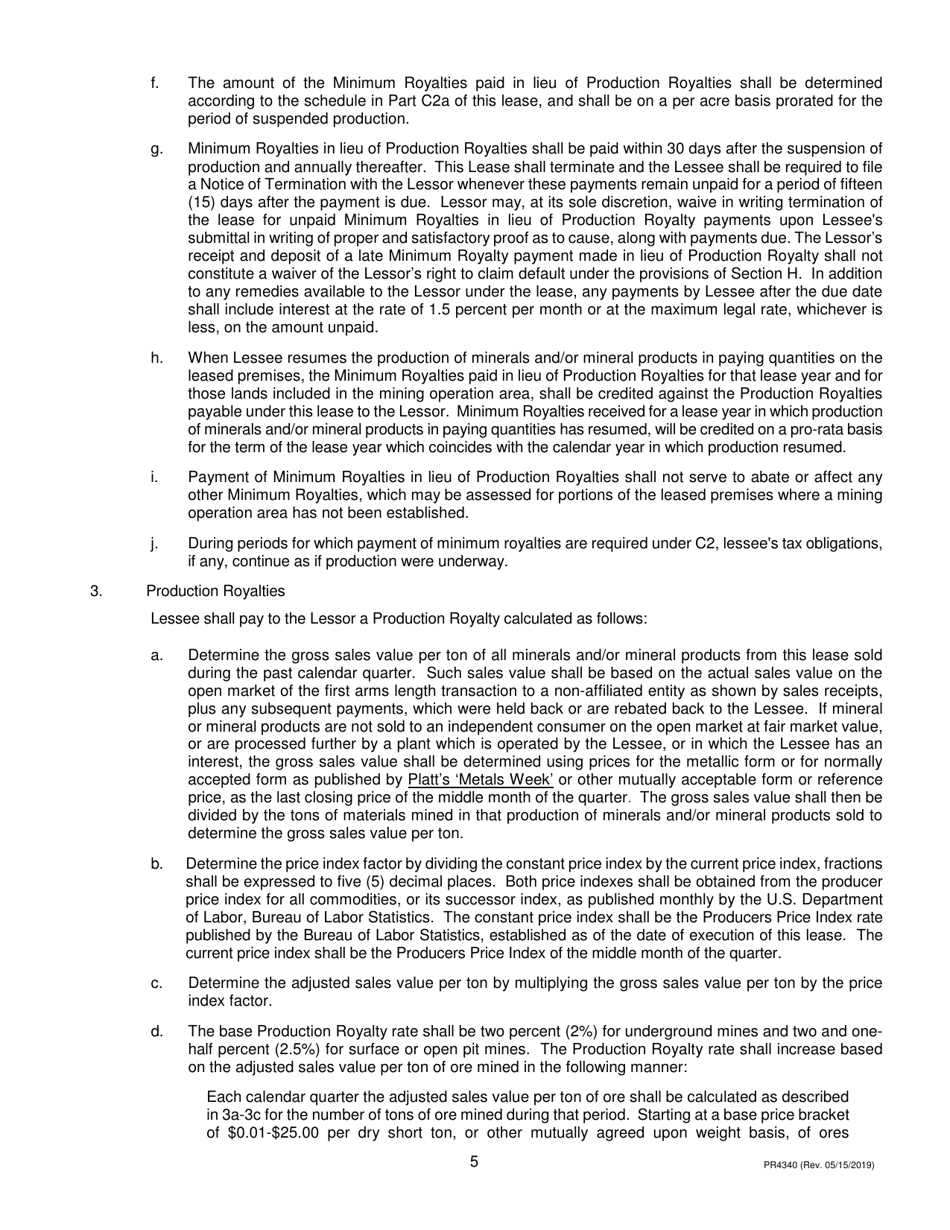 Form PR4340 Metallic Minerals Lease - Michigan, Page 5