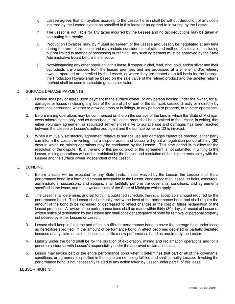 Form PR4340 Metallic Minerals Lease - Michigan, Page 7