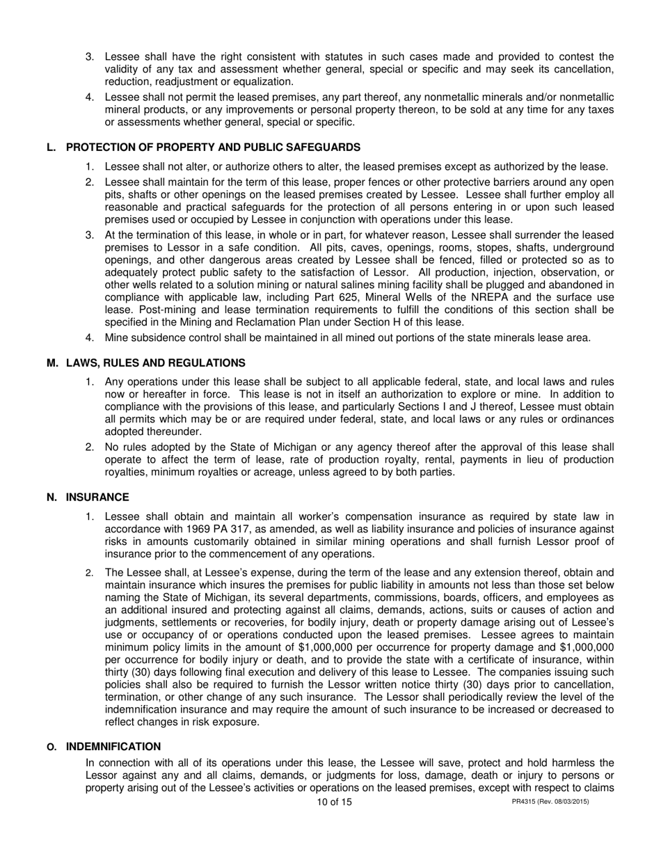 Form PR4315 Nonmetallic Minerals Salt Lease - Michigan, Page 10