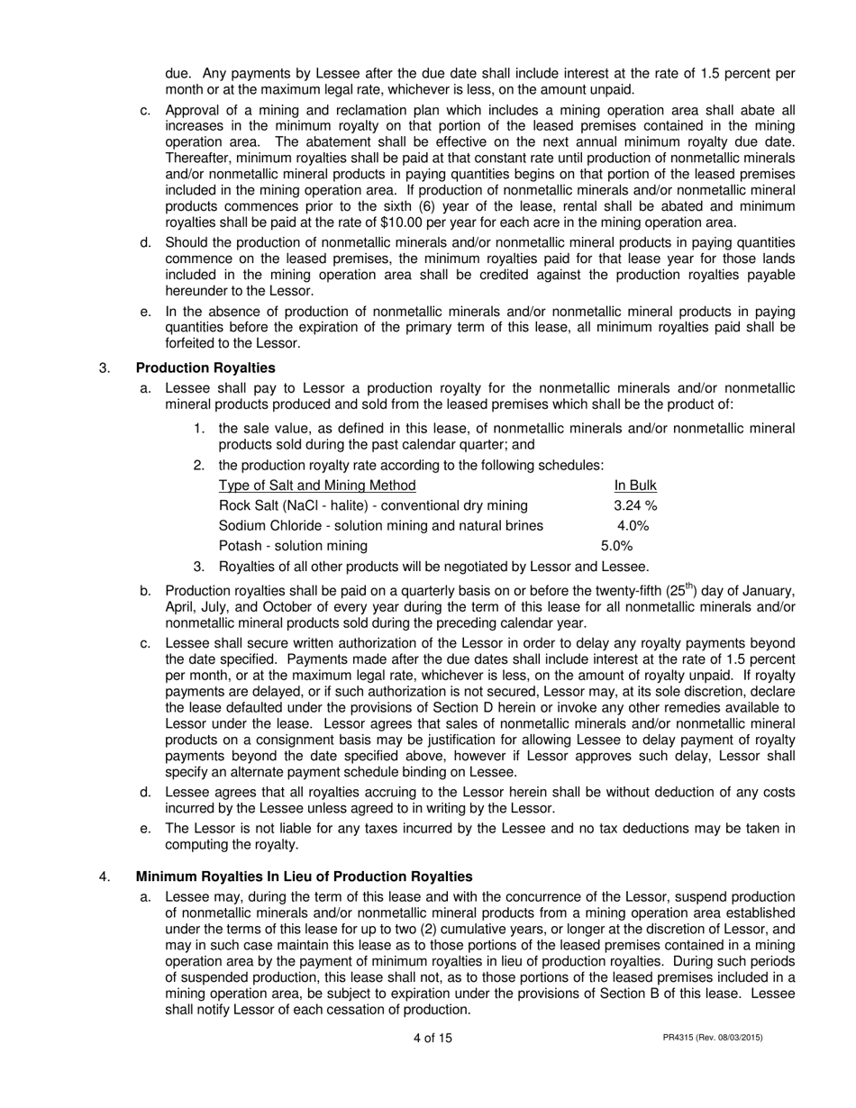 Form PR4315 Nonmetallic Minerals Salt Lease - Michigan, Page 4