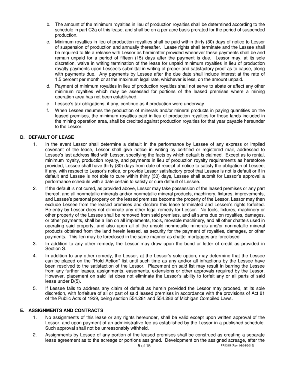 Form PR4315 Nonmetallic Minerals Salt Lease - Michigan, Page 5