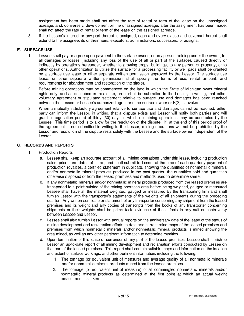 Form PR4315 Nonmetallic Minerals Salt Lease - Michigan, Page 6