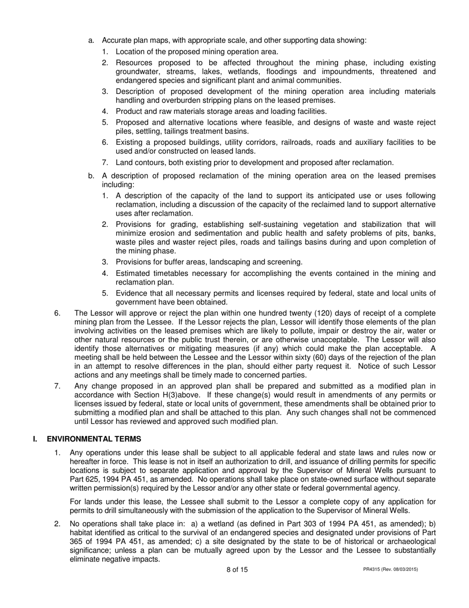 Form PR4315 Nonmetallic Minerals Salt Lease - Michigan, Page 8