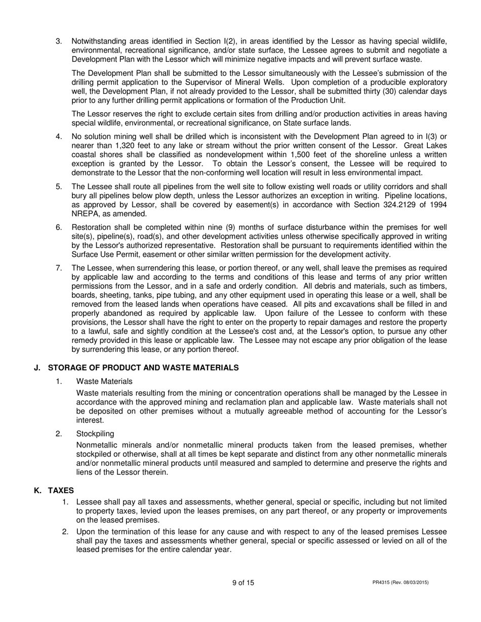 Form PR4315 Nonmetallic Minerals Salt Lease - Michigan, Page 9