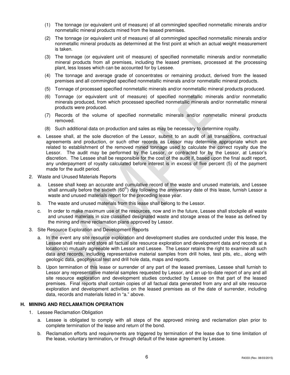 Form PR4333 Nonmetallic Minerals Lease to County Road Commissions for Construction Sand, Gravel, Cobbles, Boulders and Clay - Michigan, Page 6