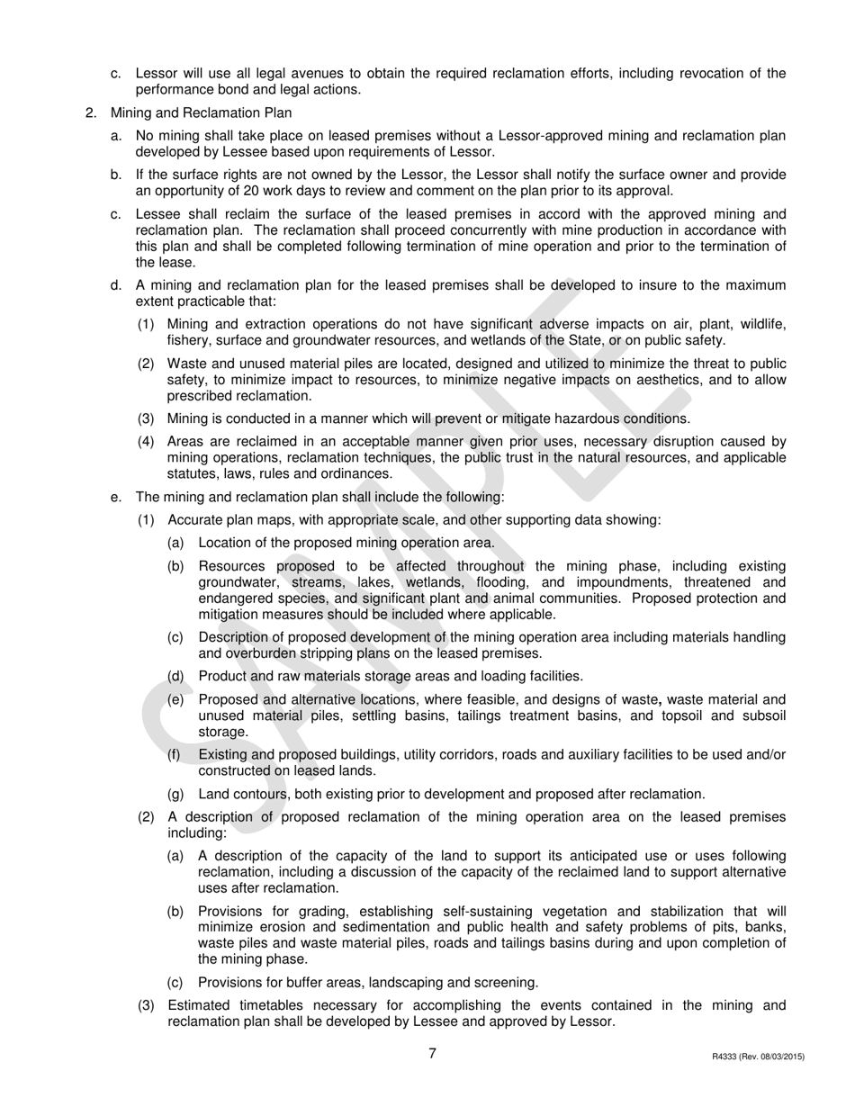Form PR4333 Nonmetallic Minerals Lease to County Road Commissions for Construction Sand, Gravel, Cobbles, Boulders and Clay - Michigan, Page 7