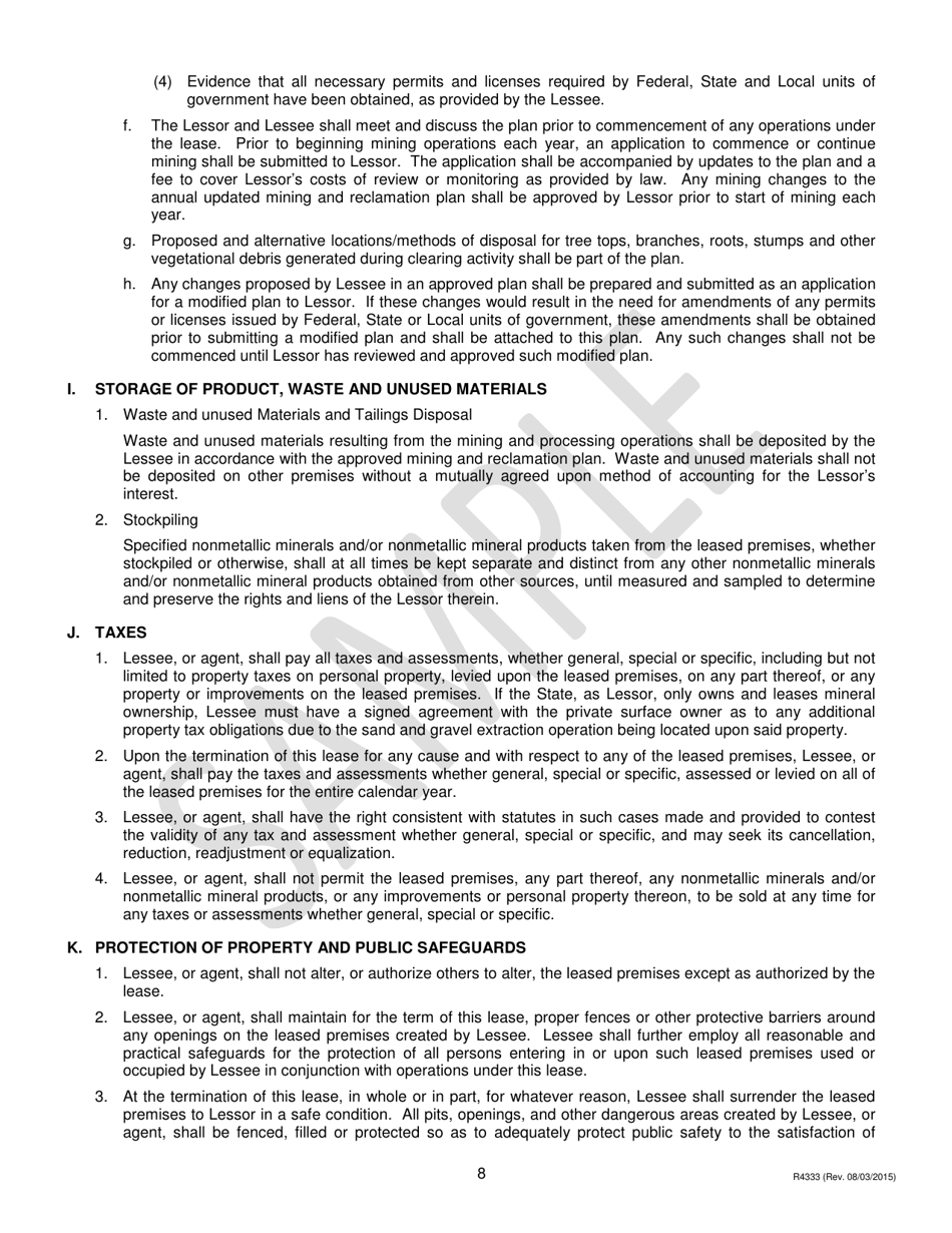 Form PR4333 Nonmetallic Minerals Lease to County Road Commissions for Construction Sand, Gravel, Cobbles, Boulders and Clay - Michigan, Page 8