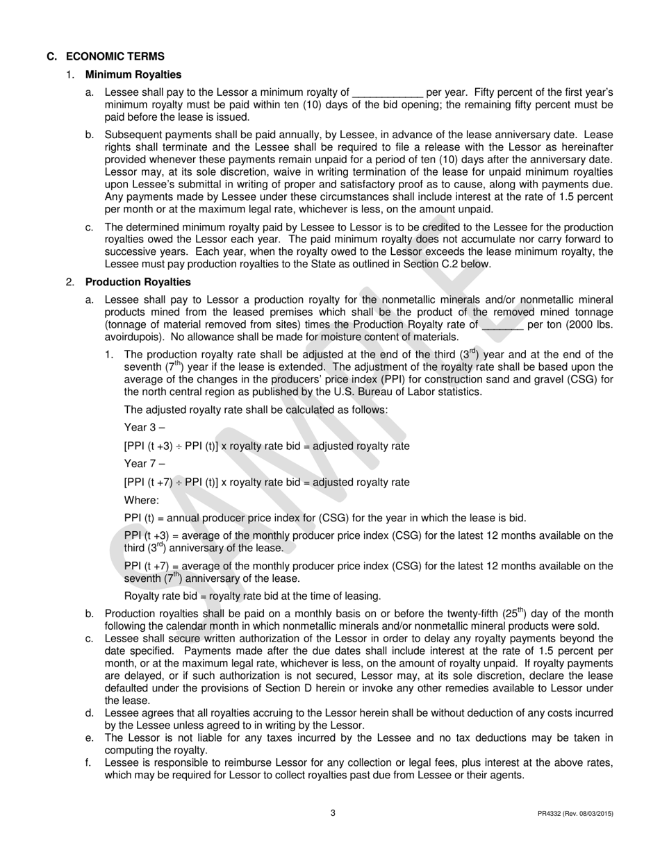 Form PR4332 Nonmetallic Minerals Lease for Construction Sand, Gravel, Cobbles, Boulders and Clay - Michigan, Page 3