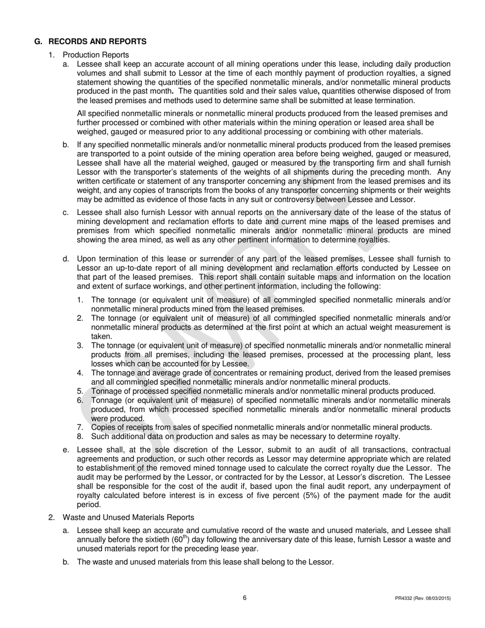 Form PR4332 Nonmetallic Minerals Lease for Construction Sand, Gravel, Cobbles, Boulders and Clay - Michigan, Page 6