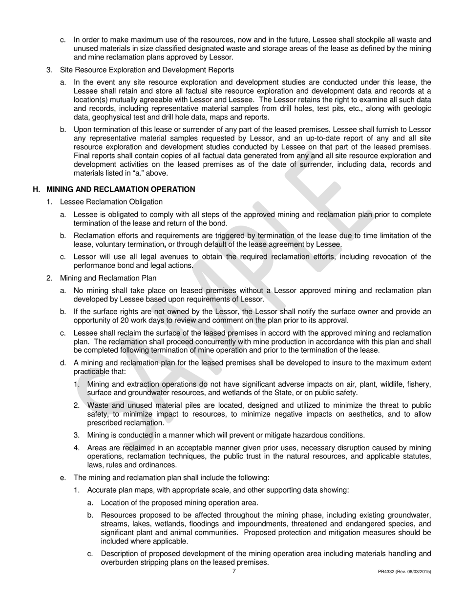 Form PR4332 Nonmetallic Minerals Lease for Construction Sand, Gravel, Cobbles, Boulders and Clay - Michigan, Page 7