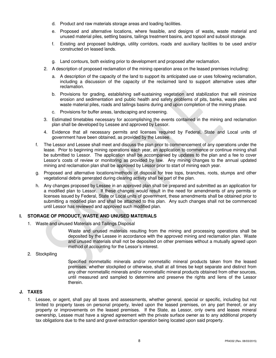 Form PR4332 Nonmetallic Minerals Lease for Construction Sand, Gravel, Cobbles, Boulders and Clay - Michigan, Page 8