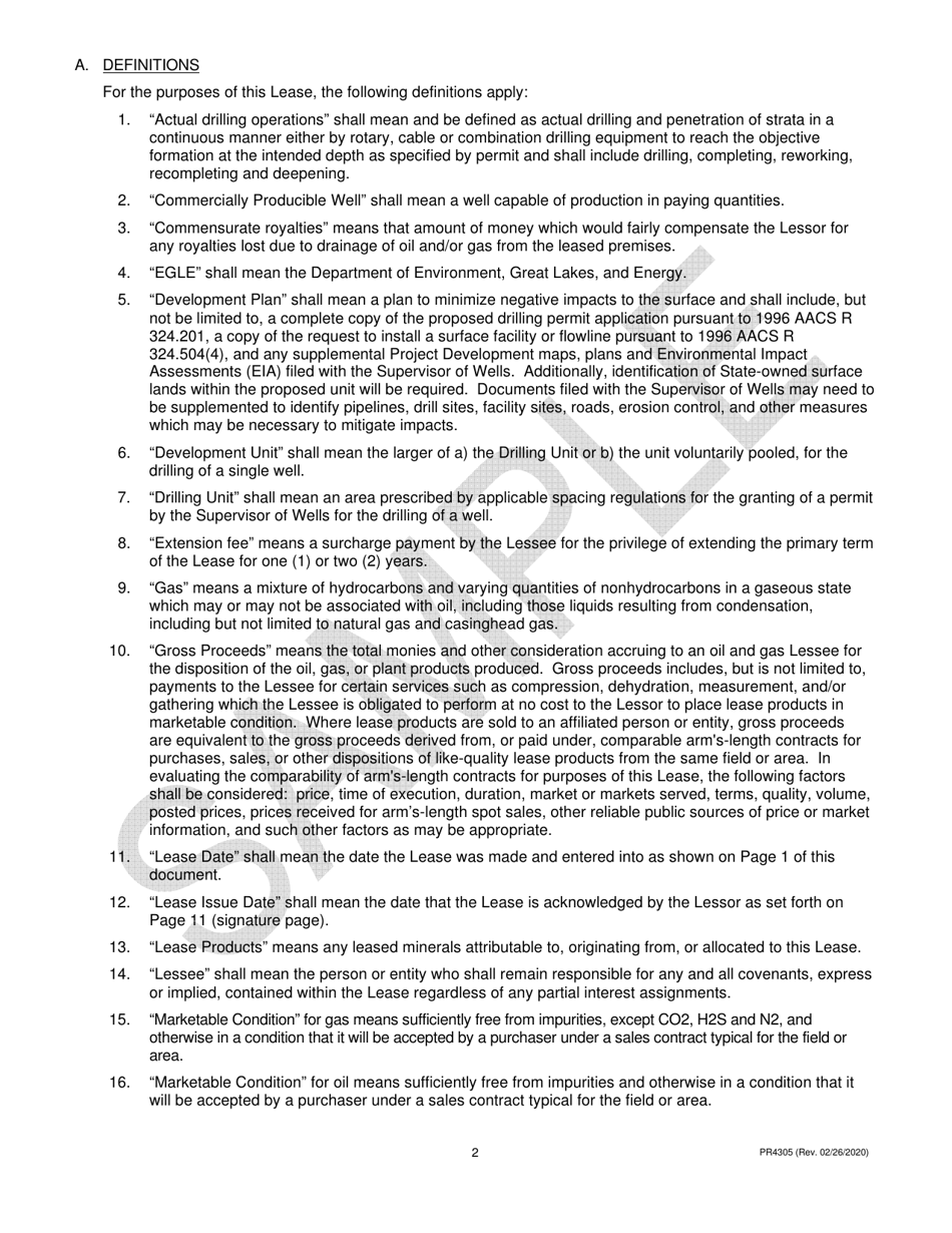 Form PR4305 Oil and Gas Lease - Michigan, Page 2