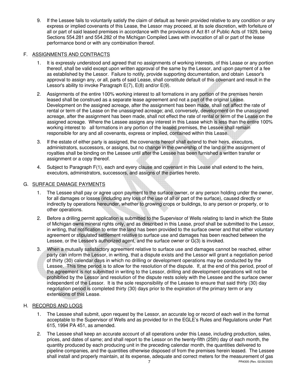 Form PR4305 Oil and Gas Lease - Michigan, Page 7