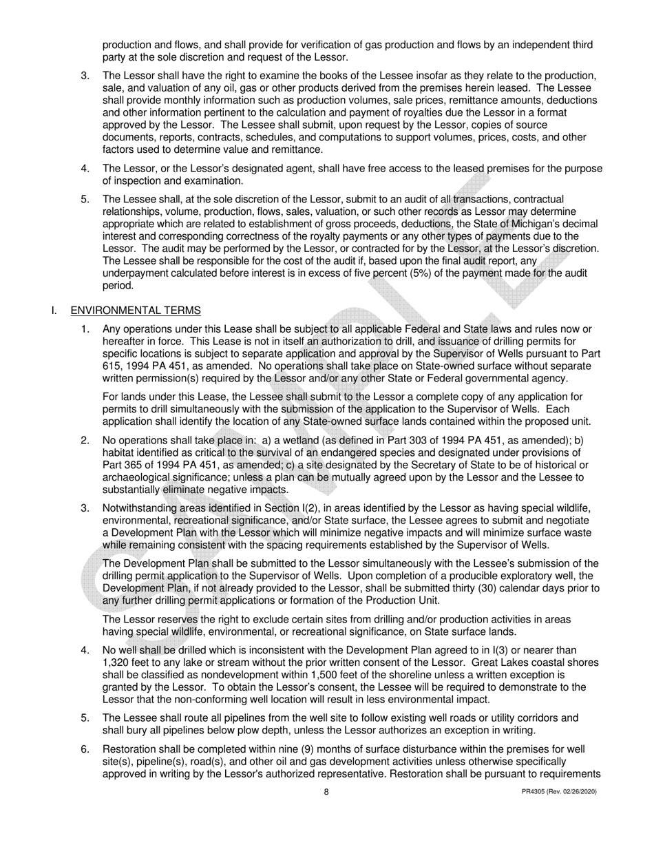 Form PR4305 Oil and Gas Lease - Michigan, Page 8